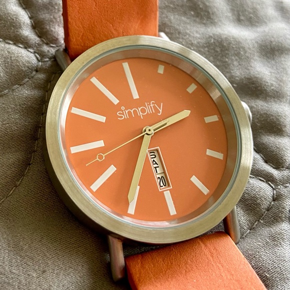 Simplify Watch With Orange Leather Band - Picture 1 of 9